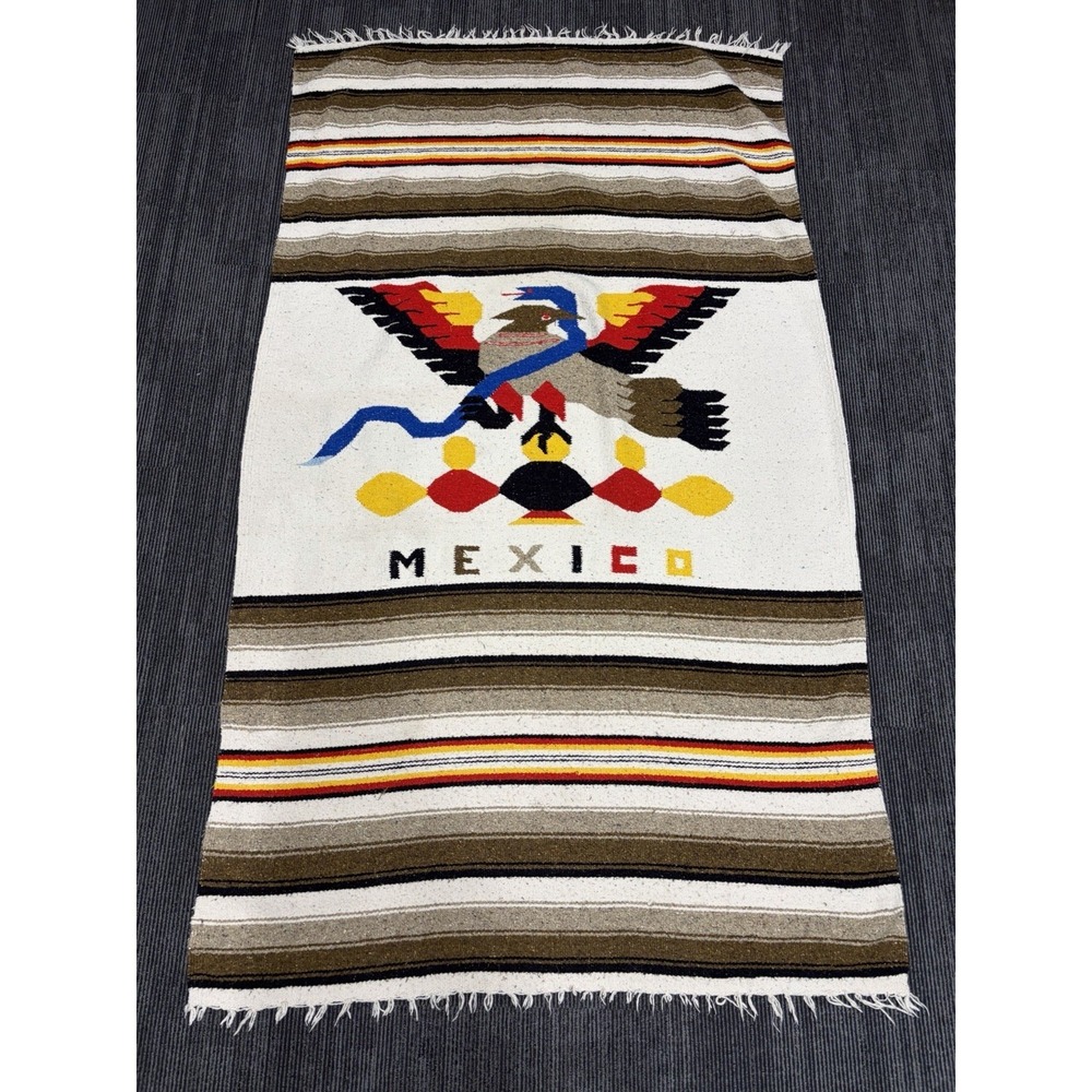 Vintage Mexican Blanket Serape Woven Mexican Eagle 78" x 44" Southwestern